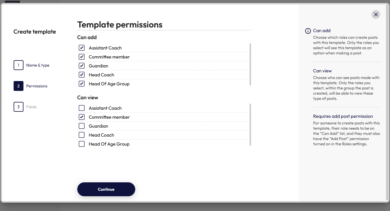 A screenshot of the admin area of the platform where the administrator can choose who can can report a safeguarding concern and who can view/review the report
