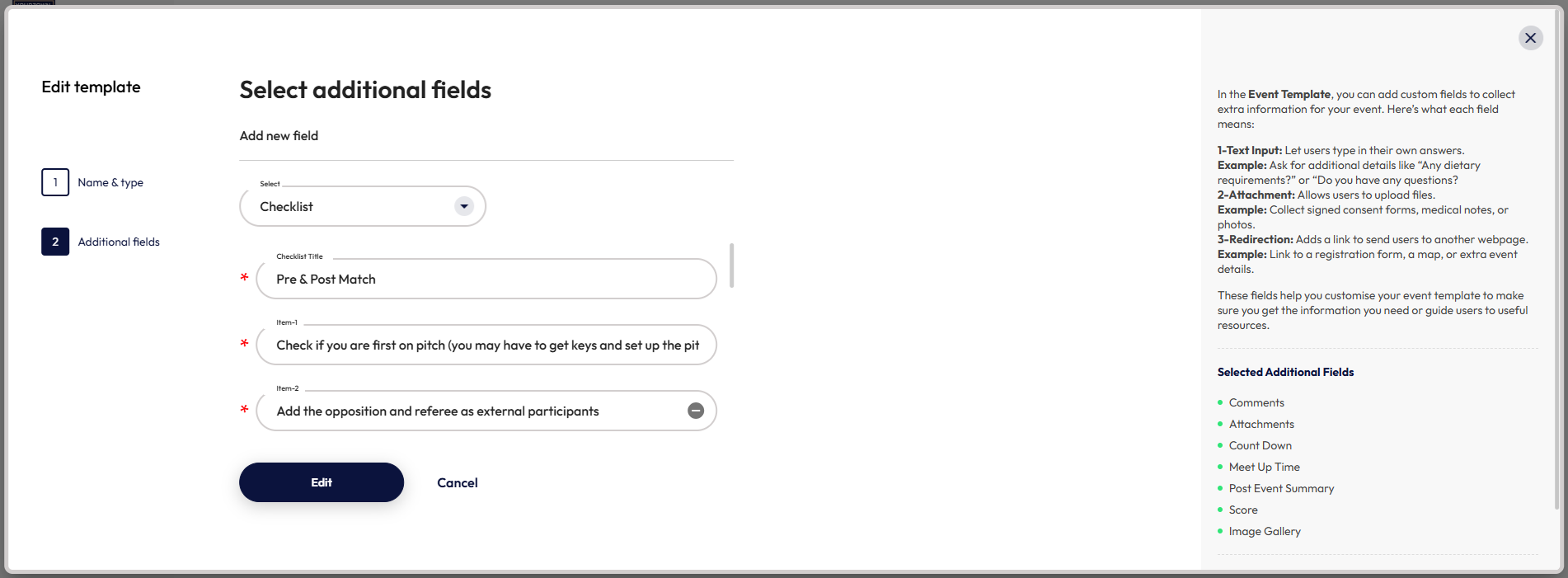 Screenshot of a checklist being created