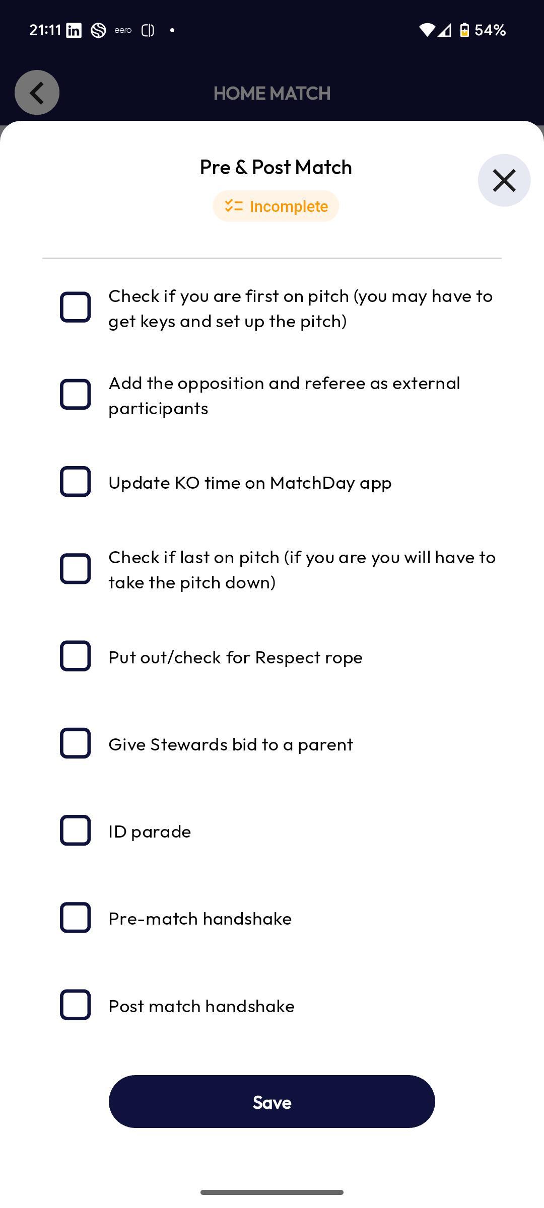 Screenshot of the checklist, as viewed by a user when, looking to complete it